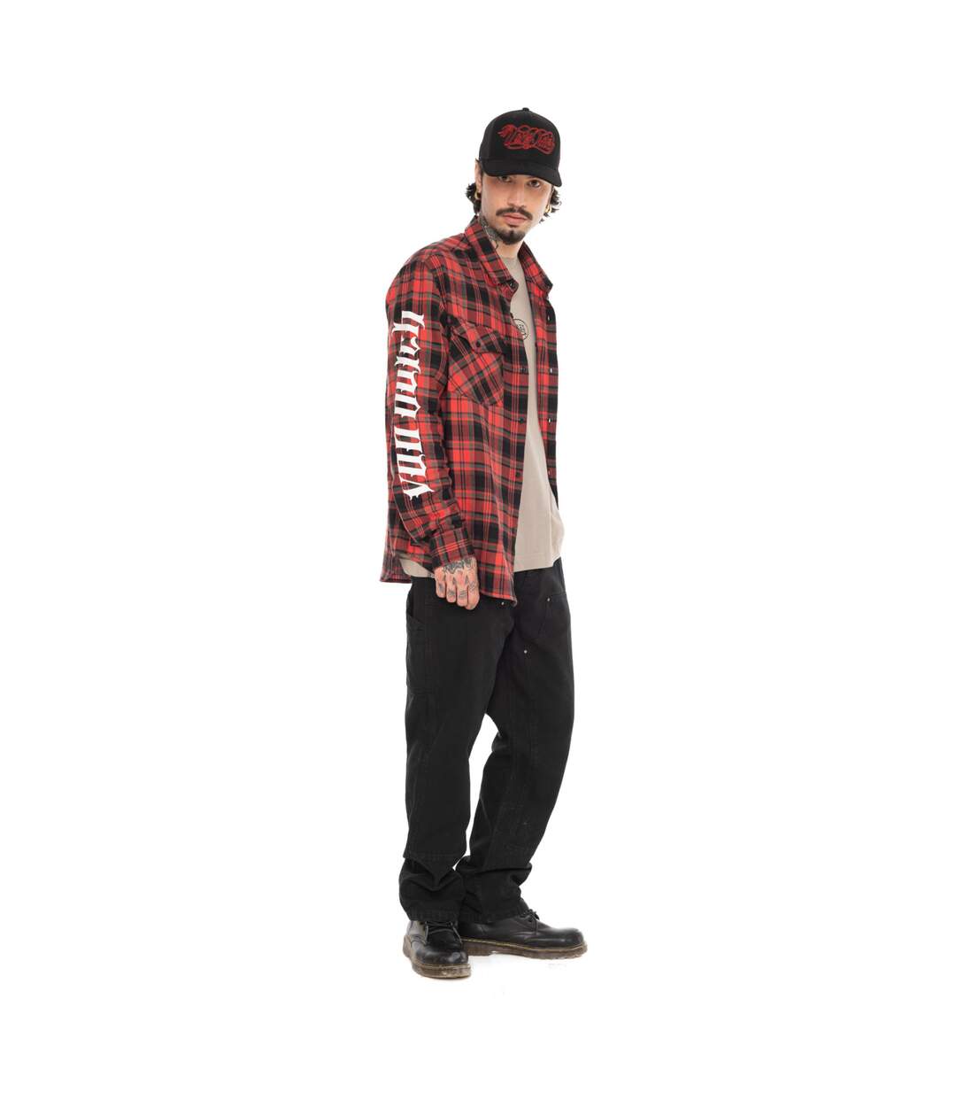 Chemise manche longues à carreaux poches avec print et écusson Juan Vondutch-5