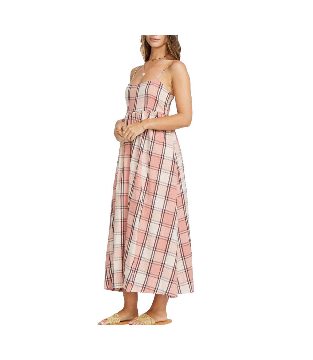 Robe rose à carreaux femme  billabong all day midi-1