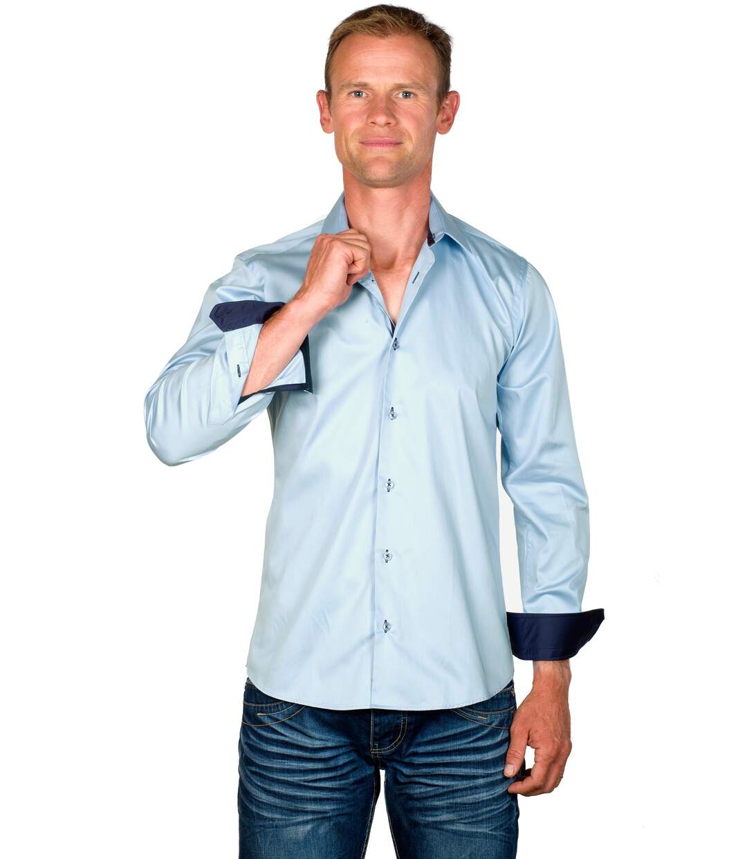 Chemise Coupe Ajustée Coton Bleu Ciel Ethan-1