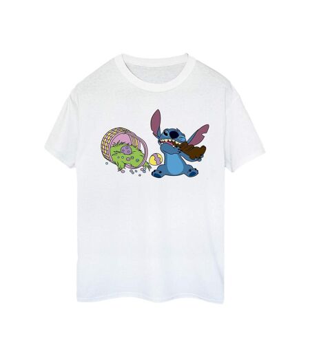 Disney Femmes/Ladies Lilo And Stitch Stitch Easter Eggs Coton Boyfriend T-Shirt (Blanc) - UTBI29928