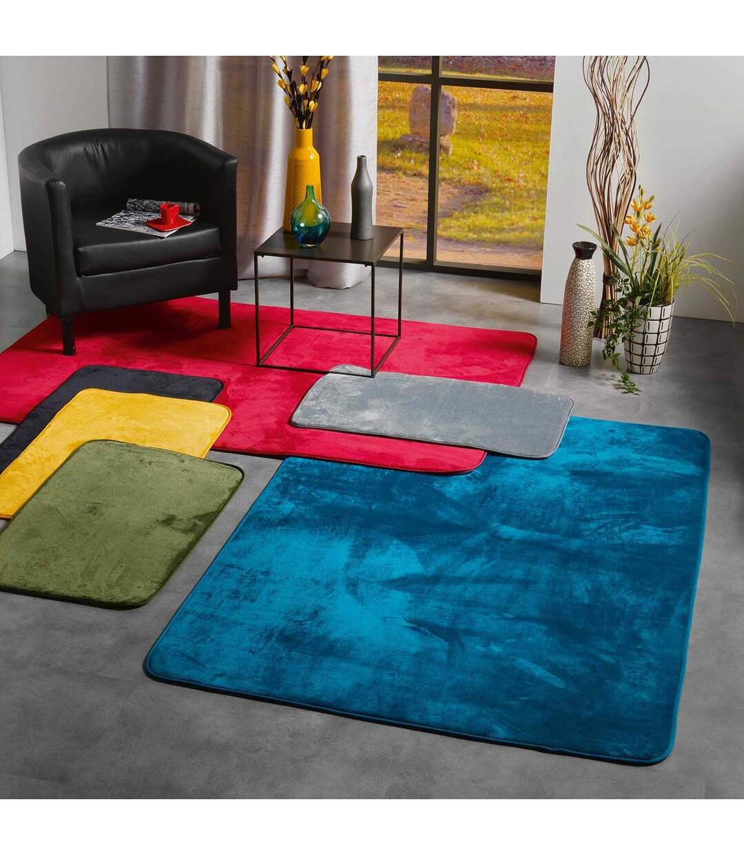 Tapis Uni en Flanelle Flanou 50x80cm Bleu-4
