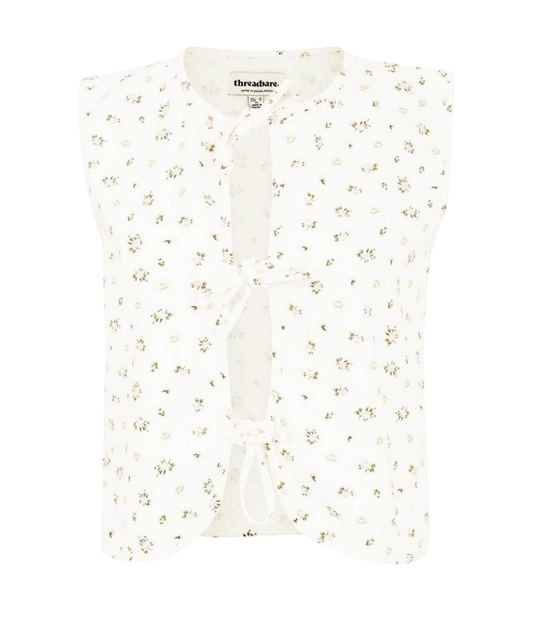 Womens/ladies Floral Front Tie Sleeveless Top White Threadbare-2