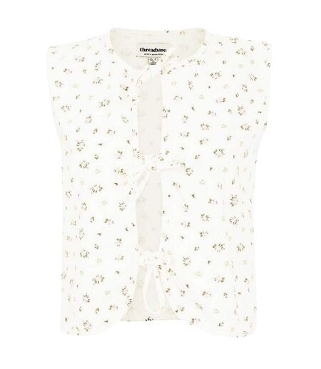 Womens/ladies Floral Front Tie Sleeveless Top White Threadbare