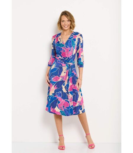 Robe cache-coeur courte motif floral évasée