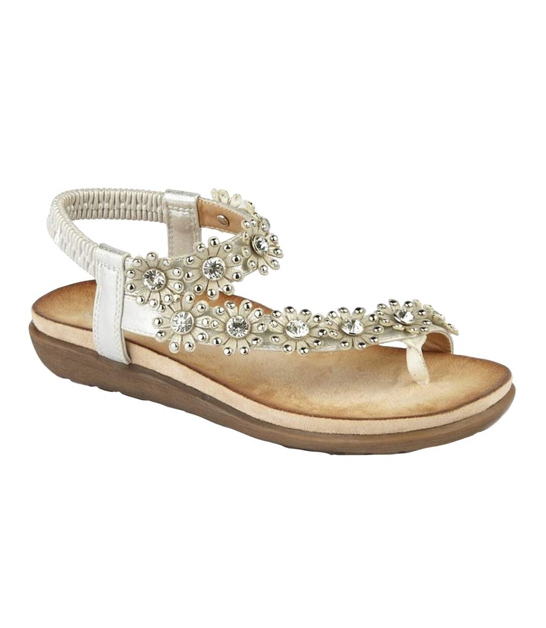 Cipriata Womens/Ladies Salva Toe Post Flower Design Sling Back Sandals (Light Silver) - UTDF1140
