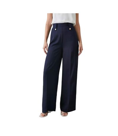 Womens/ladies button detail wide leg trousers navy Principles