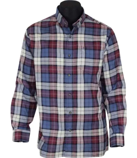 CHALLENGER CH2026 — Chemise à carreaux manches longues bordeaux et bleu : chaleur en Coton gratté et coupe confort