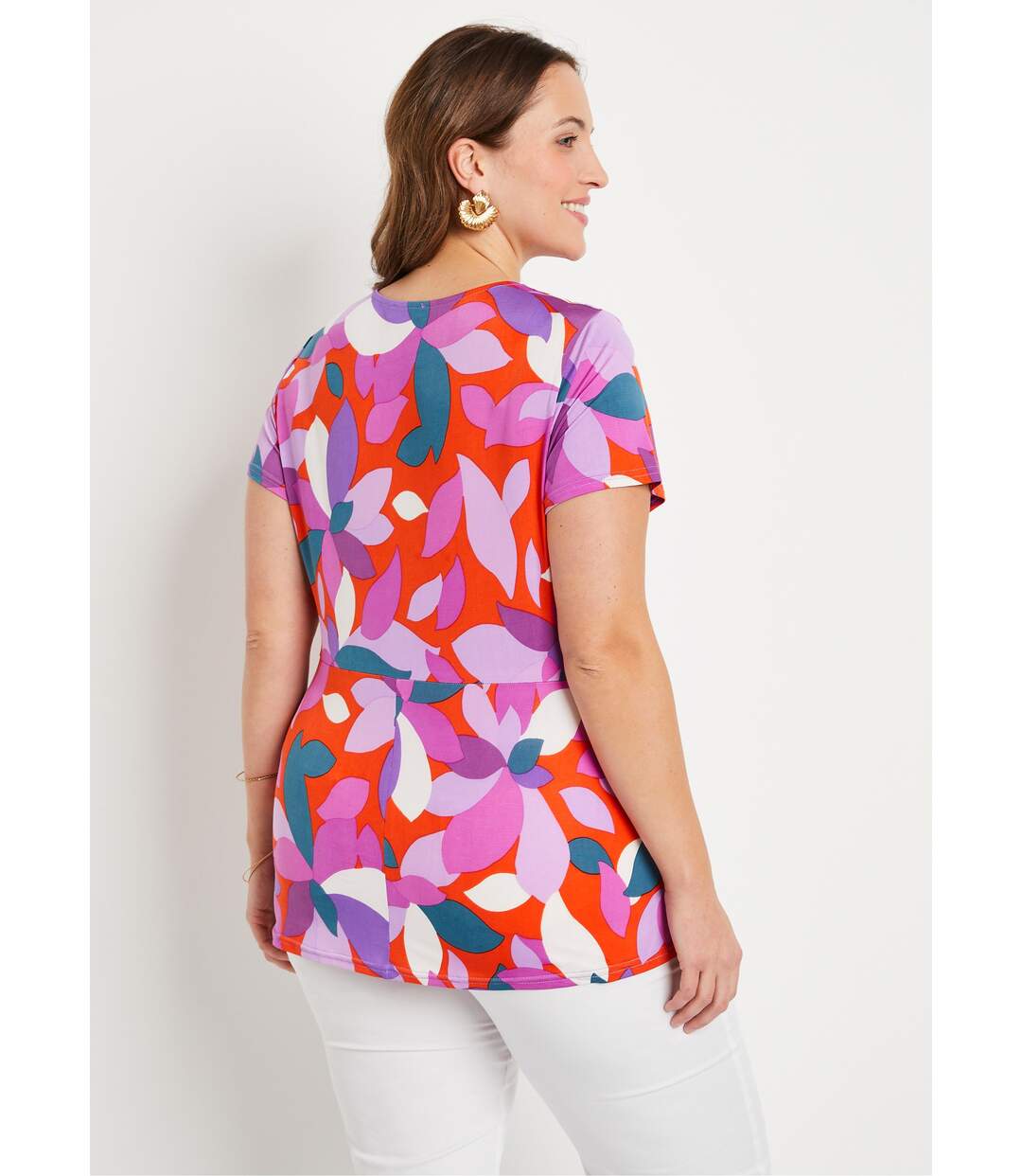 T-shirt long évasé drapé imprimé-2