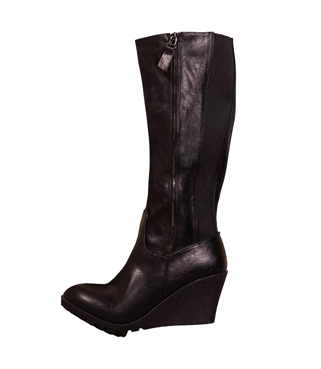 Womens/ladies Lara Faux Leather Side Zip Wedge Mid Calf Boots Black Where´s That From-1