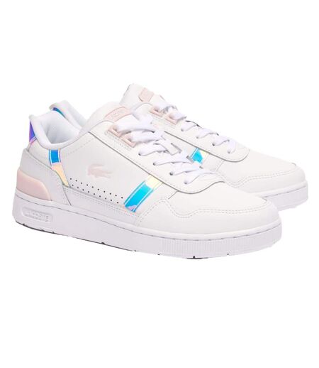 Womens/ladies T-clip Leather Trainers White Pink Lacoste
