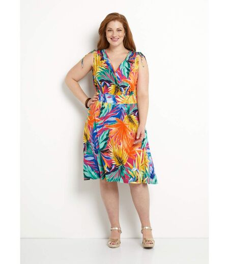 Robe cache-coeur courte imprimé tropical