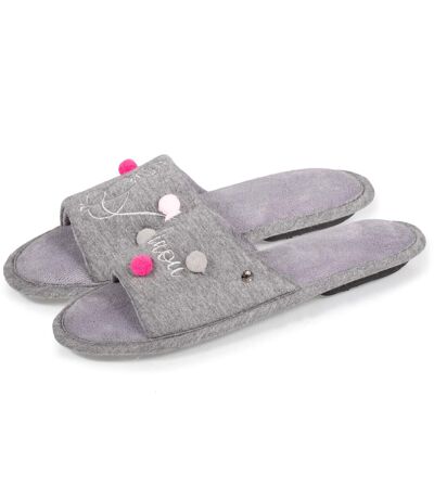 Isotoner Chaussons Mules ouvertes femme détails chat