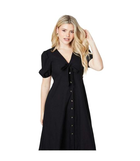 Womens/ladies button v neck midi dress black Dorothy Perkins