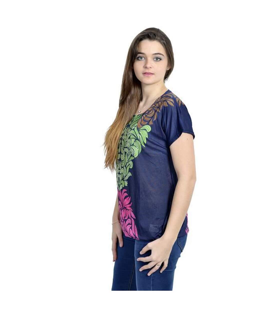 Tee shirt tunique femme manches courtes  avec motif-3