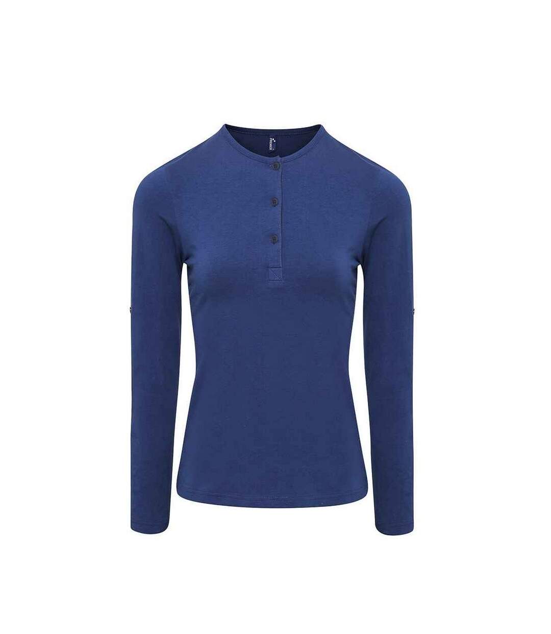 Womens/ladies long john plain roll sleeve t-shirt indigo denim Premier-1