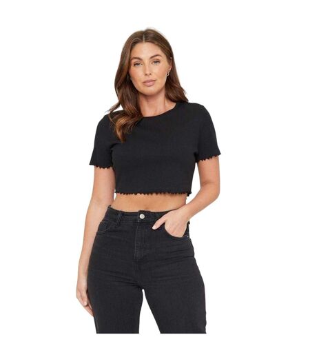 Womens/ladies Plain Ribbed Regular Crop T-shirt Black Be You