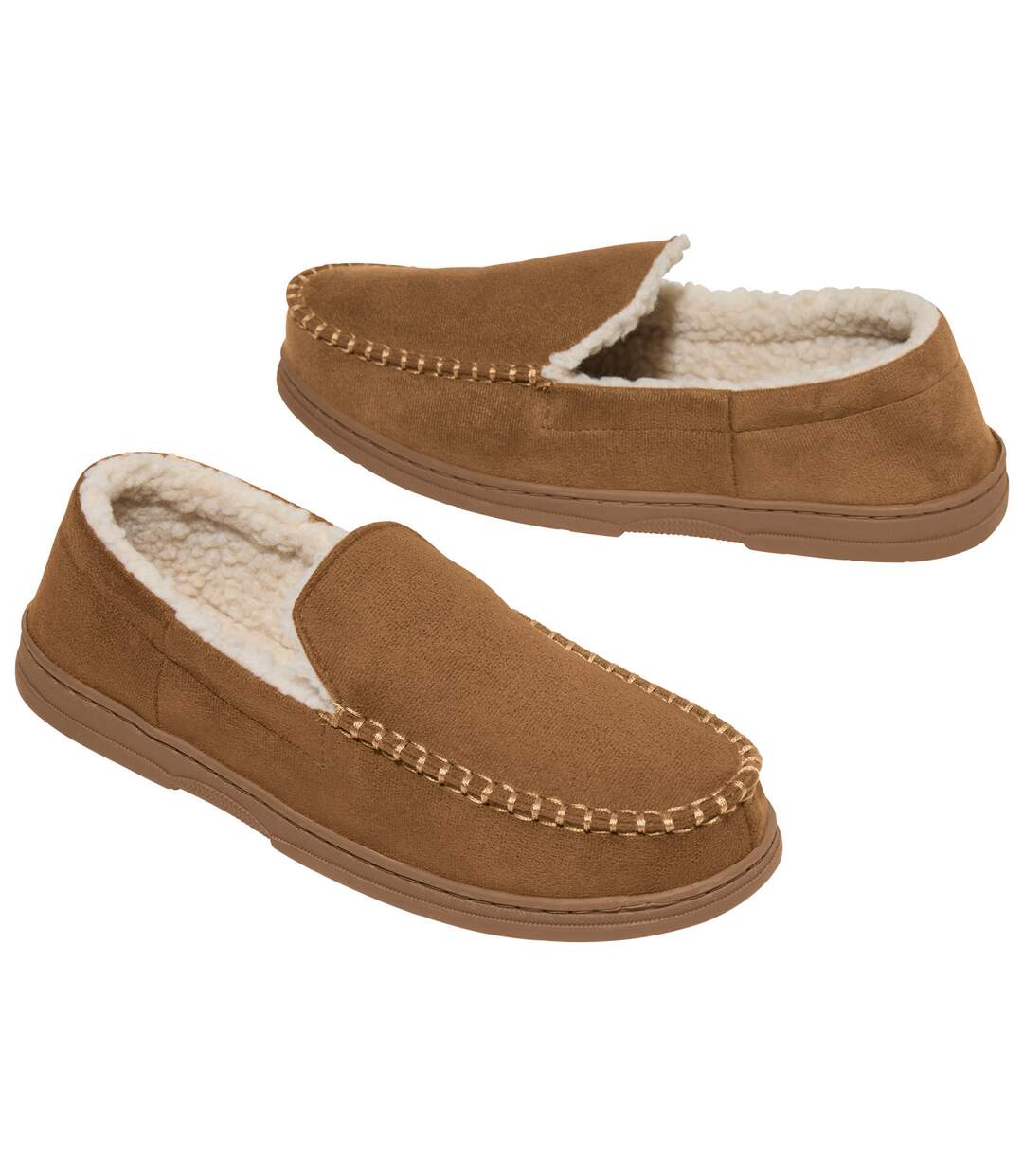 Men's Camel Sherpa-Lined Faux-Suede Slippers