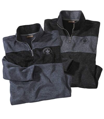 Pack of 2 Men's Sweaters with Zip-Up Collar - Grey Black