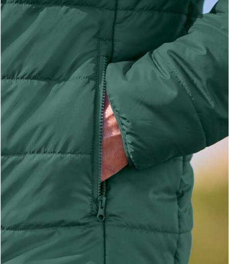 Men's Green Lightweight Padded Jacket - Water-Repellent 