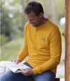 Pack of 2 Men's Button-Neck Long Sleeve Tops - Navy Yellow Atlas For Men