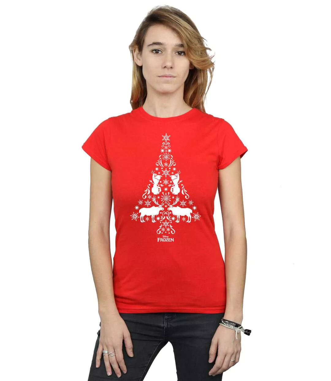 Disney Femme/Les femmes - T-shirt en coton avec arbre de Noël Frozen (Rouge) - UTBI21924-2