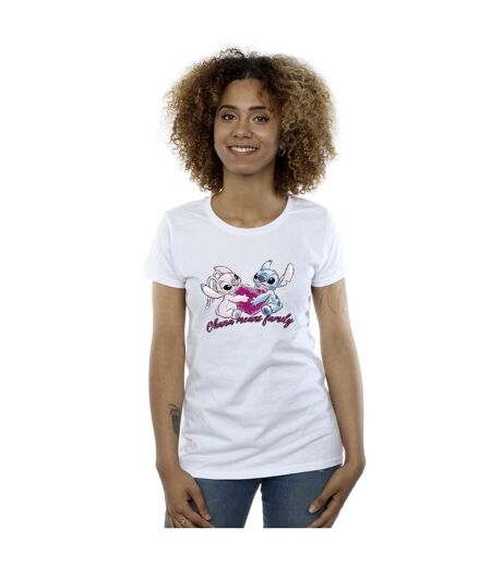 Disney T-shirt en coton Femmes/Ladies Lilo And Stitch Ohana Heart With Angel (Blanc) - UTBI25822