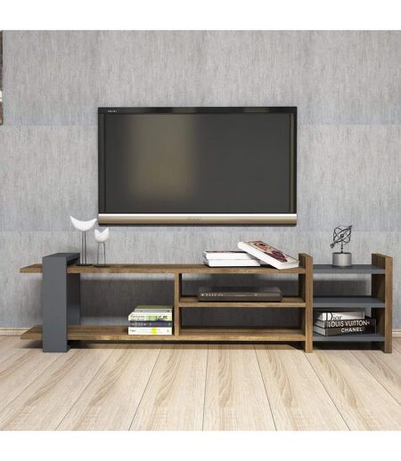 Meuble TV design Zeyna - L. 156 x H. 40 cm - Gris anthracite