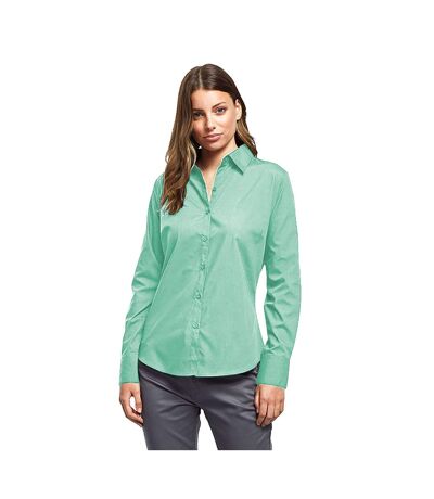Womens/ladies Poplin Long-sleeved Blouse Aqua Premier