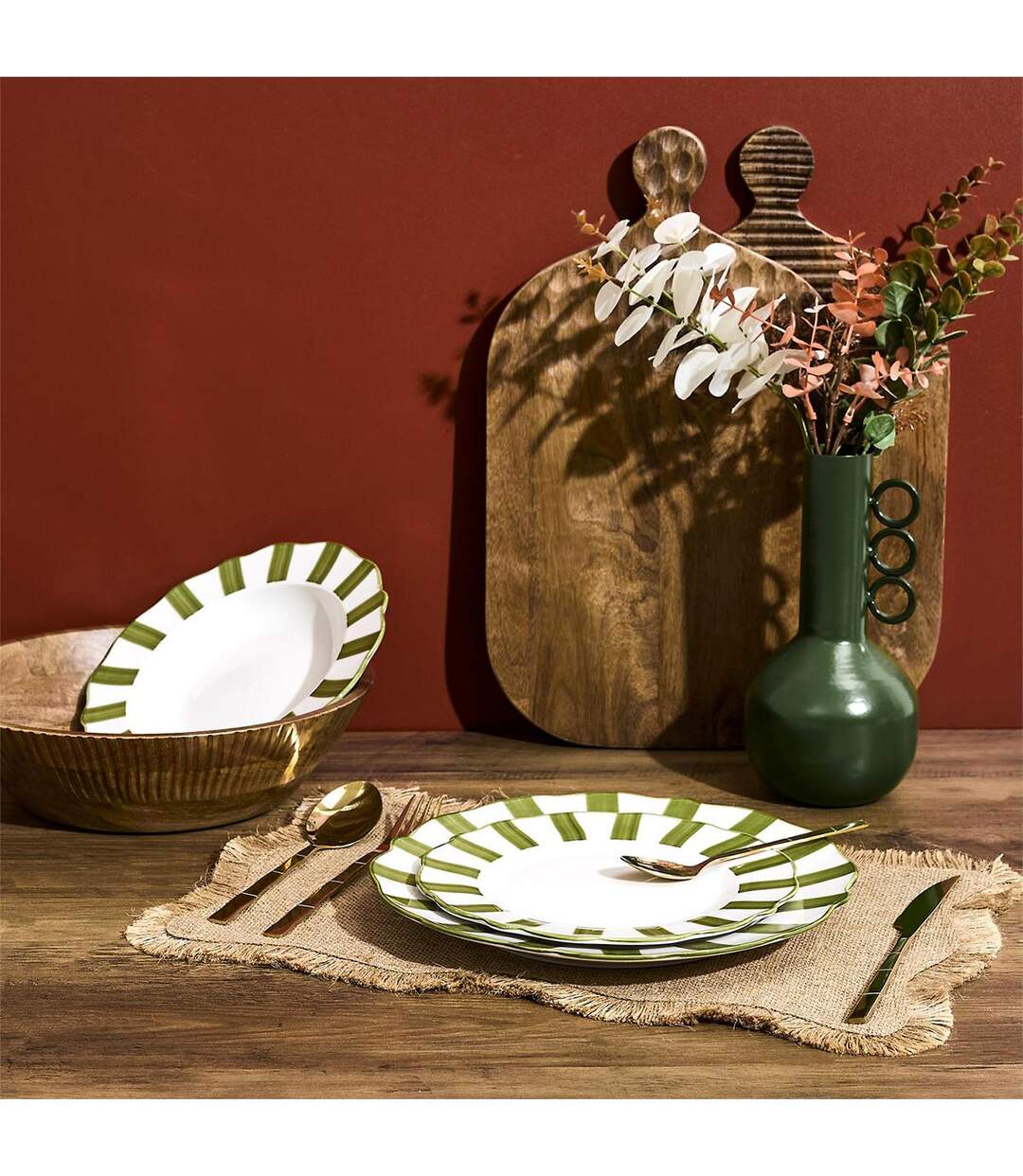 Lot de 6 Assiettes à Dessert Cleo 19cm Vert & Blanc-5