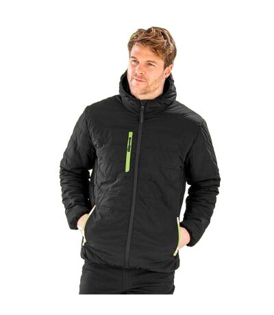 Mens Compass Padded Jacket Black Lime Green Result Genuine Recycled