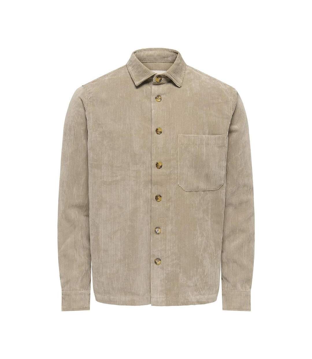 Surchemise en velours côtelé beige homme only & sons corduroy-1