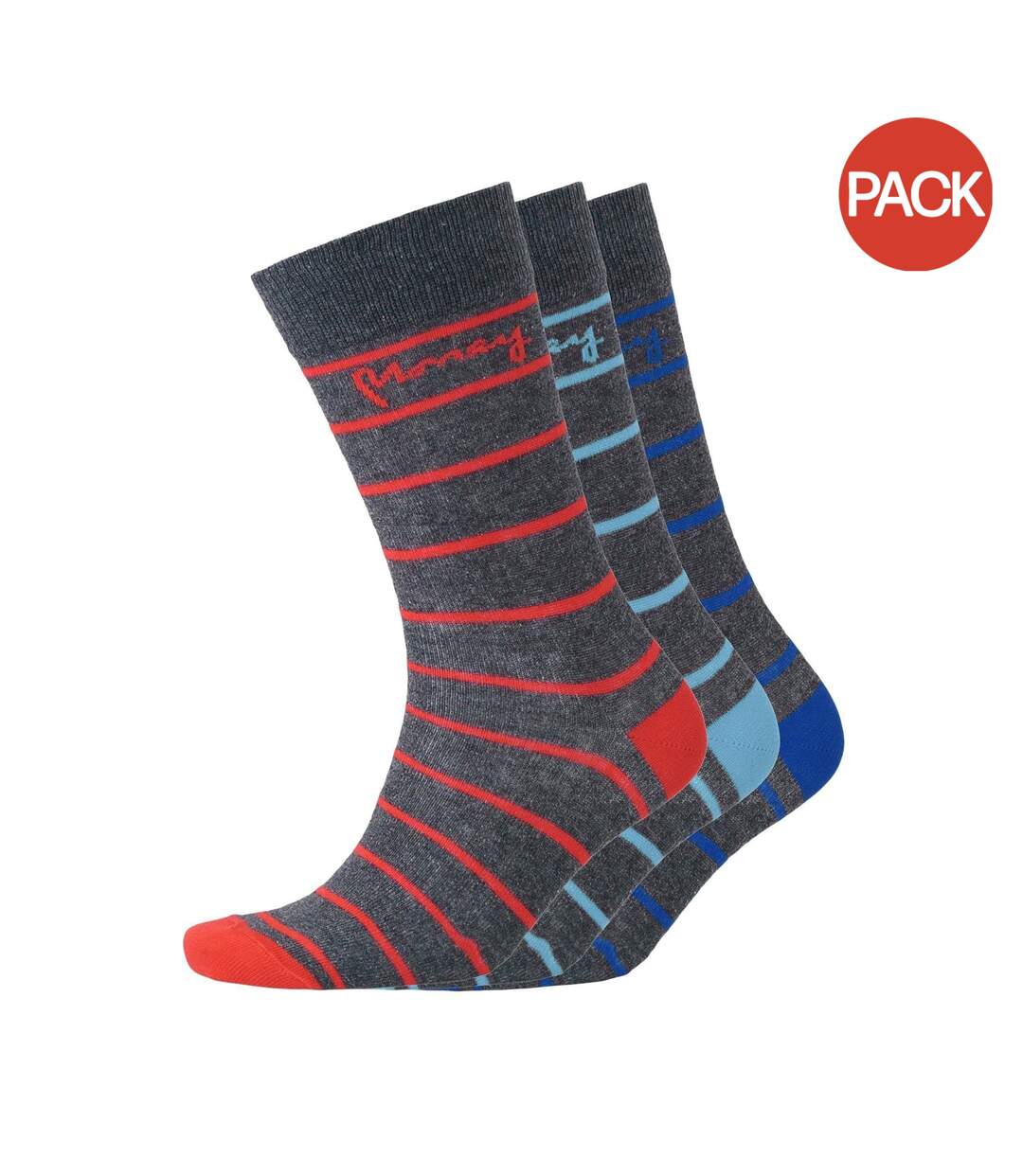 Pack of 3  Mens striped socks  charcoal marl Money-1