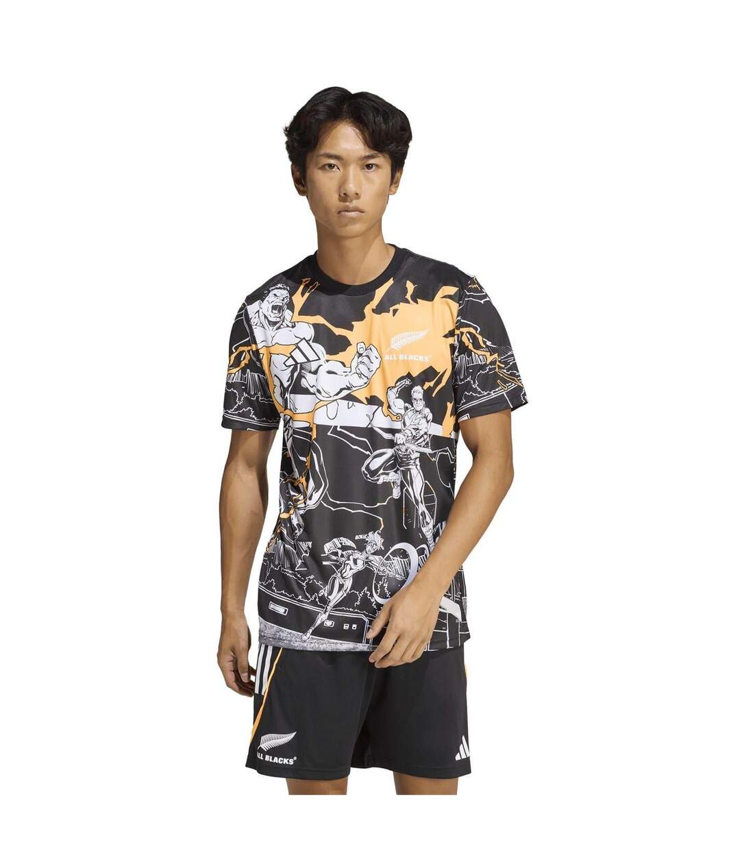 Unisex Adult All Black Marvel T-shirt Black Adidas-3