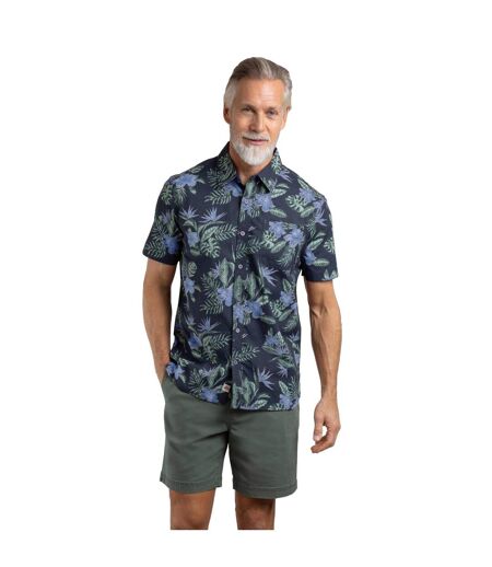 Mens faraway leafy floral organic cotton shirt navy Weird Fish