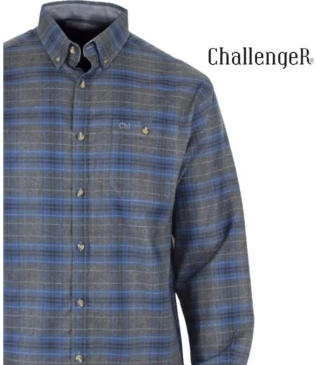 CHALLENGER CH2007 — Chemise à carreaux manches longues gris, noir et bleu : chaleur en Coton gratté et coupe confort