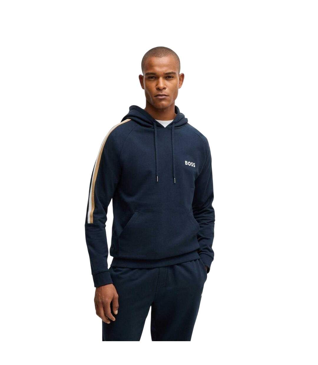 Mens Hooded Raglan Drawstring Hoodie Navy Boss-2