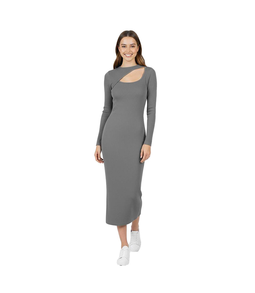 Womens/ladies Slash Neck Long-sleeved Bodycon Dress Khaki Jack Wills-1