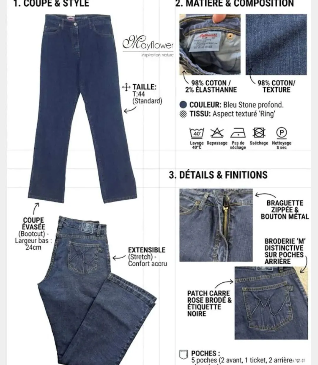 Jean Femme Mayflower M957 - Coupe Évasée Stretch Bleu Stone-5