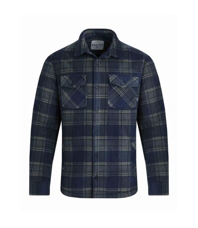 Mens tyburn checked fleece shirt jacket navy Weird Fish