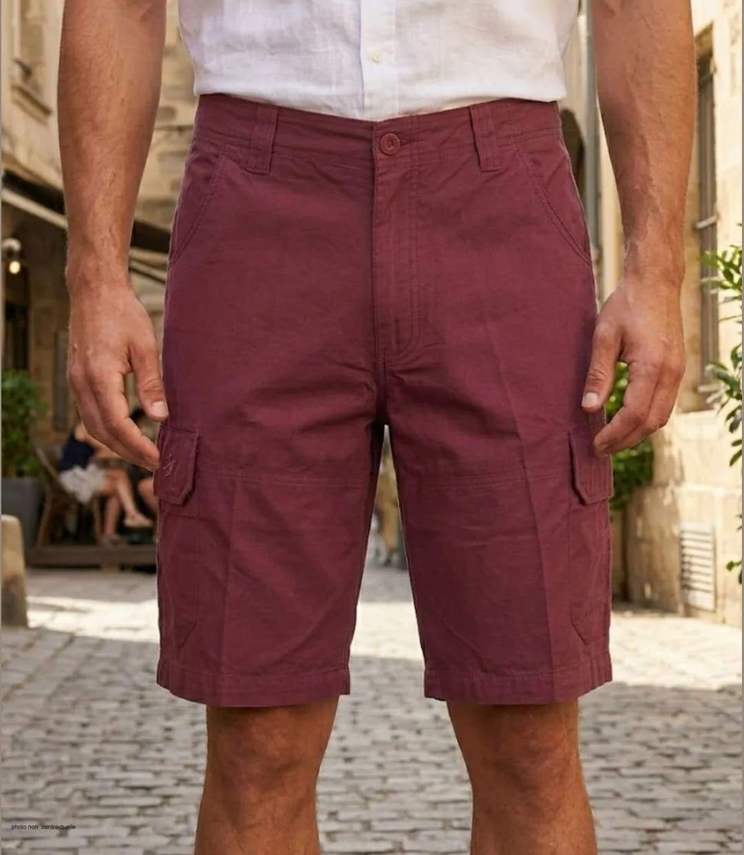 Bermuda WINCHESTER IVANHOE3 uni en coton : le short bordeaux chic et fonctionnel pour l'été-1
