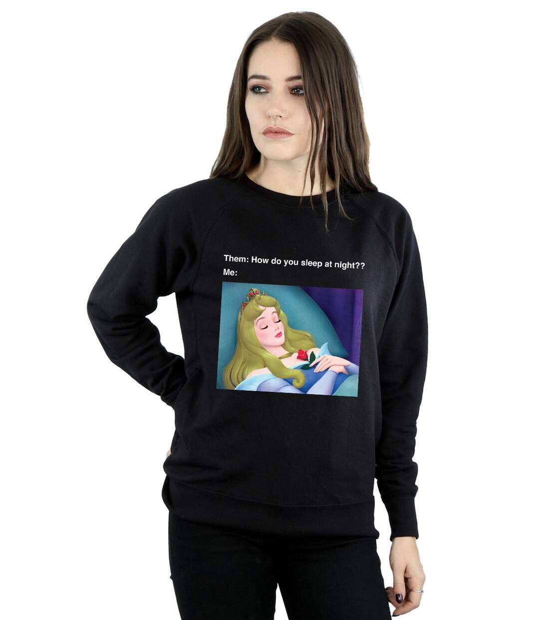 Disney Sweatshirt Womens/Ladies Sleeping Beauty Meme (Noir) - UTBI12471-2