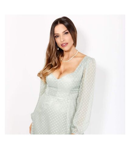 Krisp Womens/Ladies Dotted Dobby Sweetheart Blouson Sleeve Maxi Dress (Light Green)