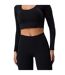 Womens/ladies Luxe Scoop Neck Slim Crop T-shirt Black Gym King-1