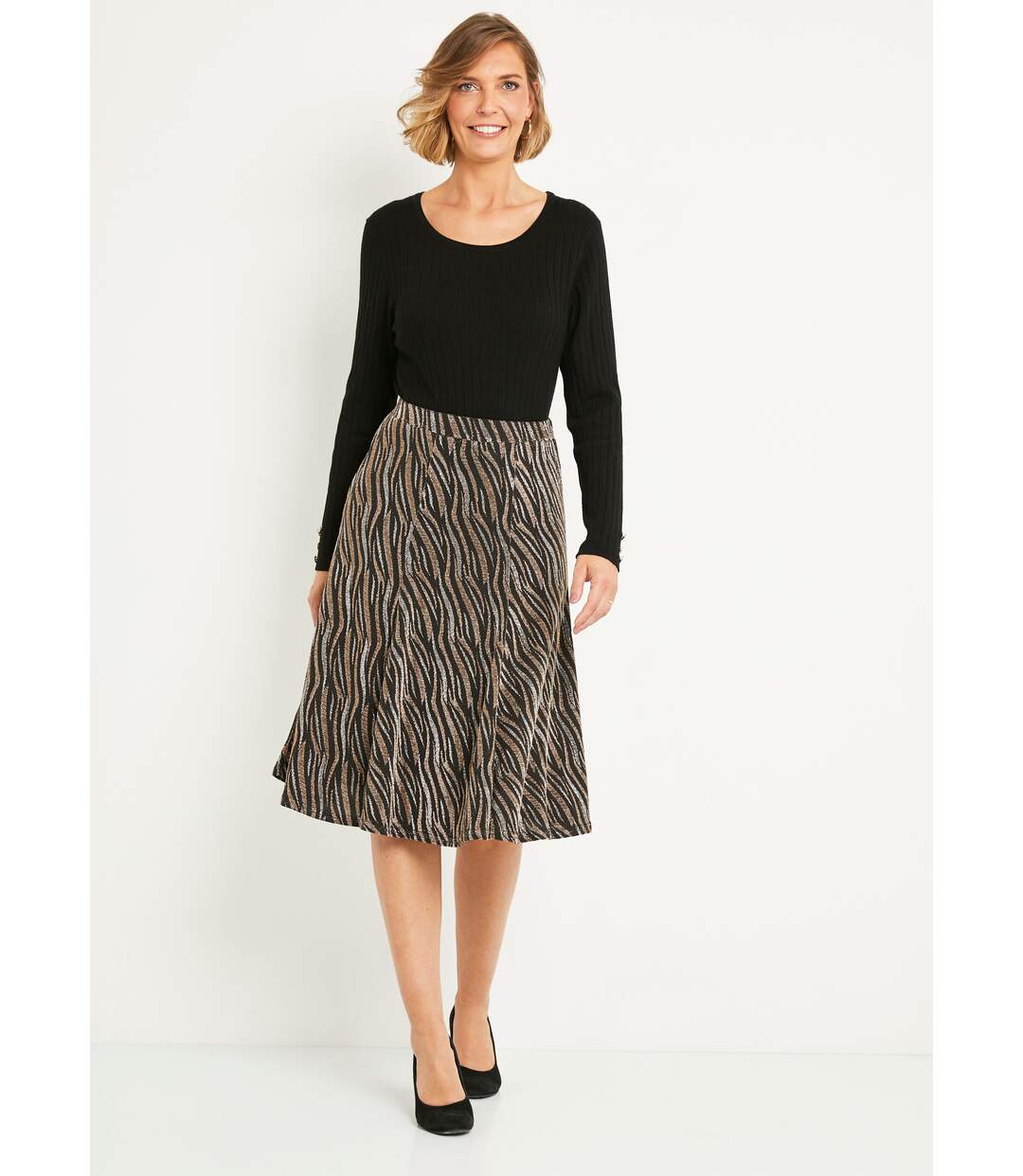 Jupe évasée mi longue maille brilante jacquard-4