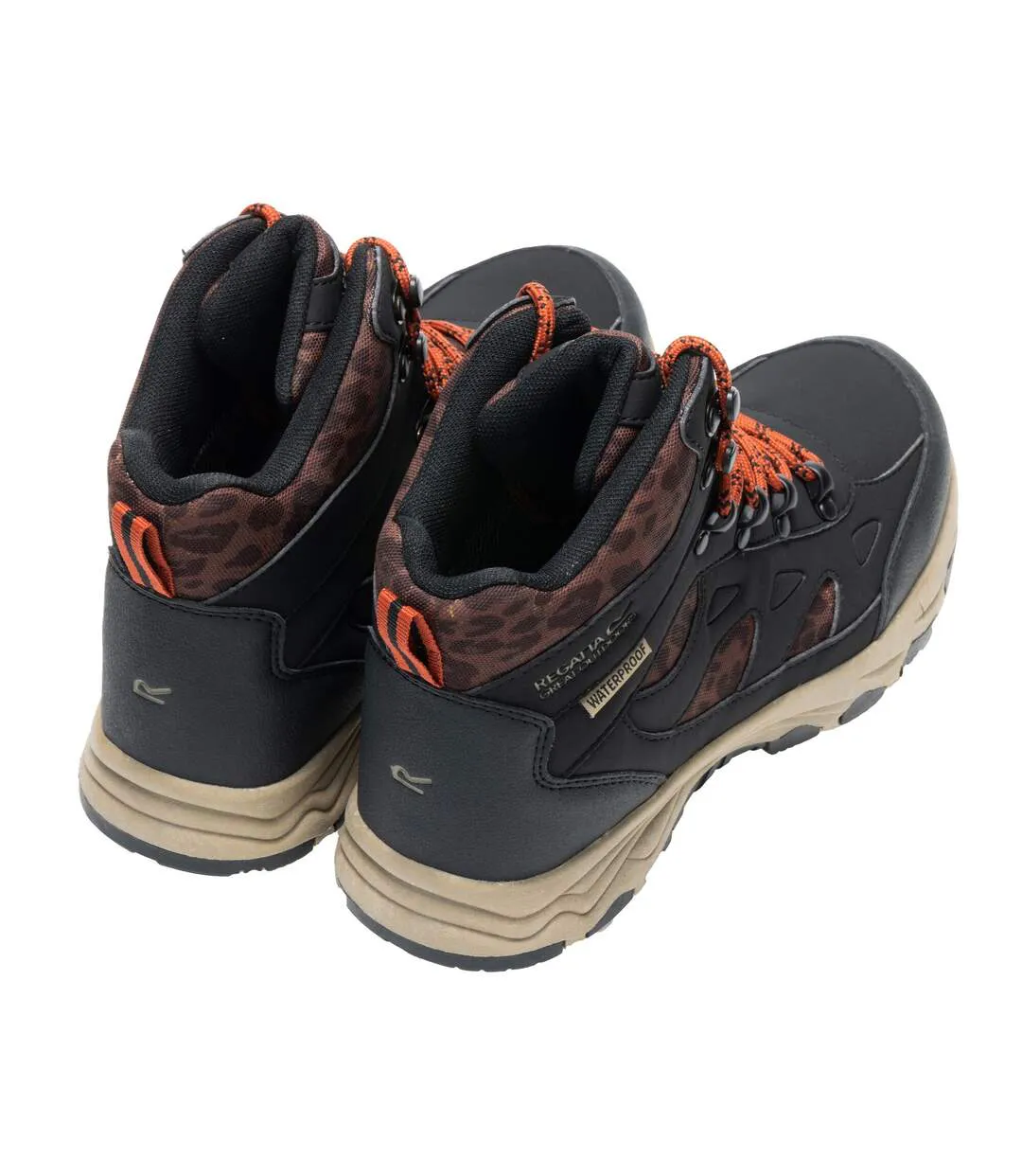 Womens/ladies Vendora Leopard Synthetic Leather Walking Boots Black Regatta-4