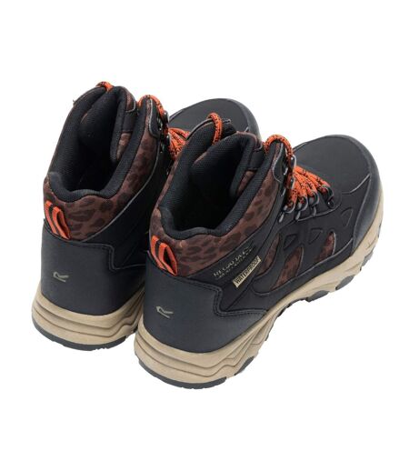 Womens/ladies Vendora Leopard Synthetic Leather Walking Boots Black Regatta