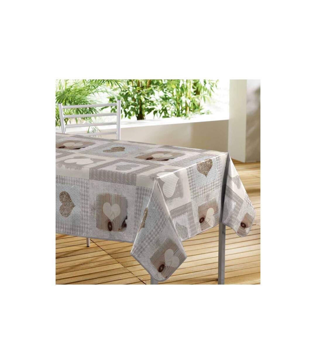 Nappe Toile Cirée Cosy Coeur 140x300cm Gris