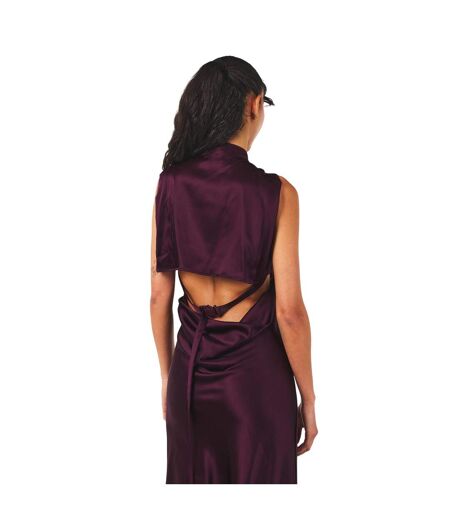Womens/ladies Cut Out Satin Sleeveless Maxi Dress Burgundy Off White