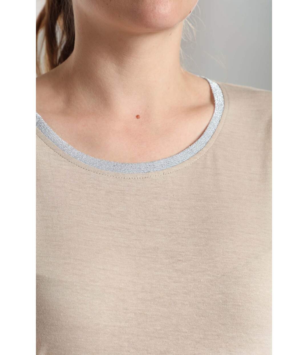 Tee shirt col rond lurex manches courtes femme Tee Summer Taupe Clair | Gerard Pasquier-5