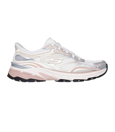 Womens/ladies Stamina Metallic Detail Leather Trainers White Pink Skechers